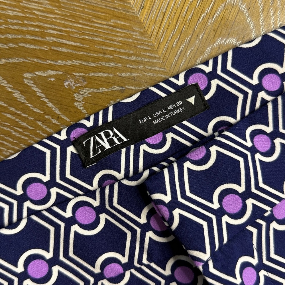 ZARA Geometric Purple Print Crop Flare Pant L - Picture 10 of 11